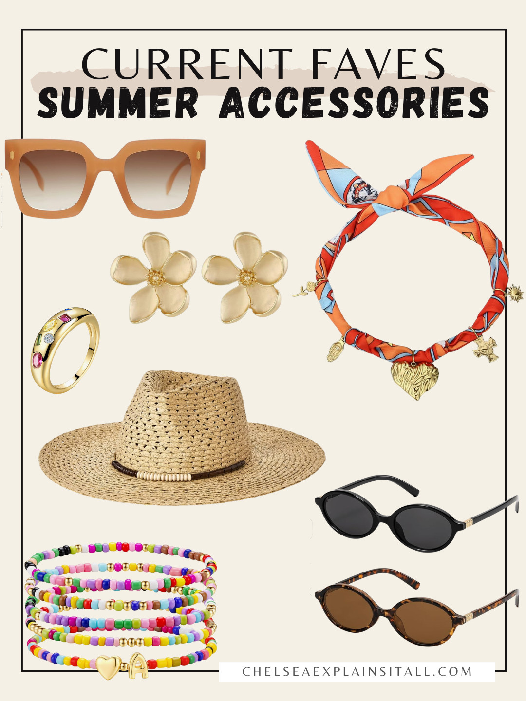 I need all of these gorgeous summer accessories RIGHT NOW! I'm actually buying a few because theyre perfect for spring now that the sun is out and they would be so cute on vacation! love the colorful beaded jewelry, the fun sunglasses, and the mix of color and gold jewelry. the scarf necklace? YES! 

spring finds, spring outfit, spring accessories, straw hat, gold jewelry, amazon finds, amazon style 

 #LTKFestival #LTKootd #LTKSaleAlert