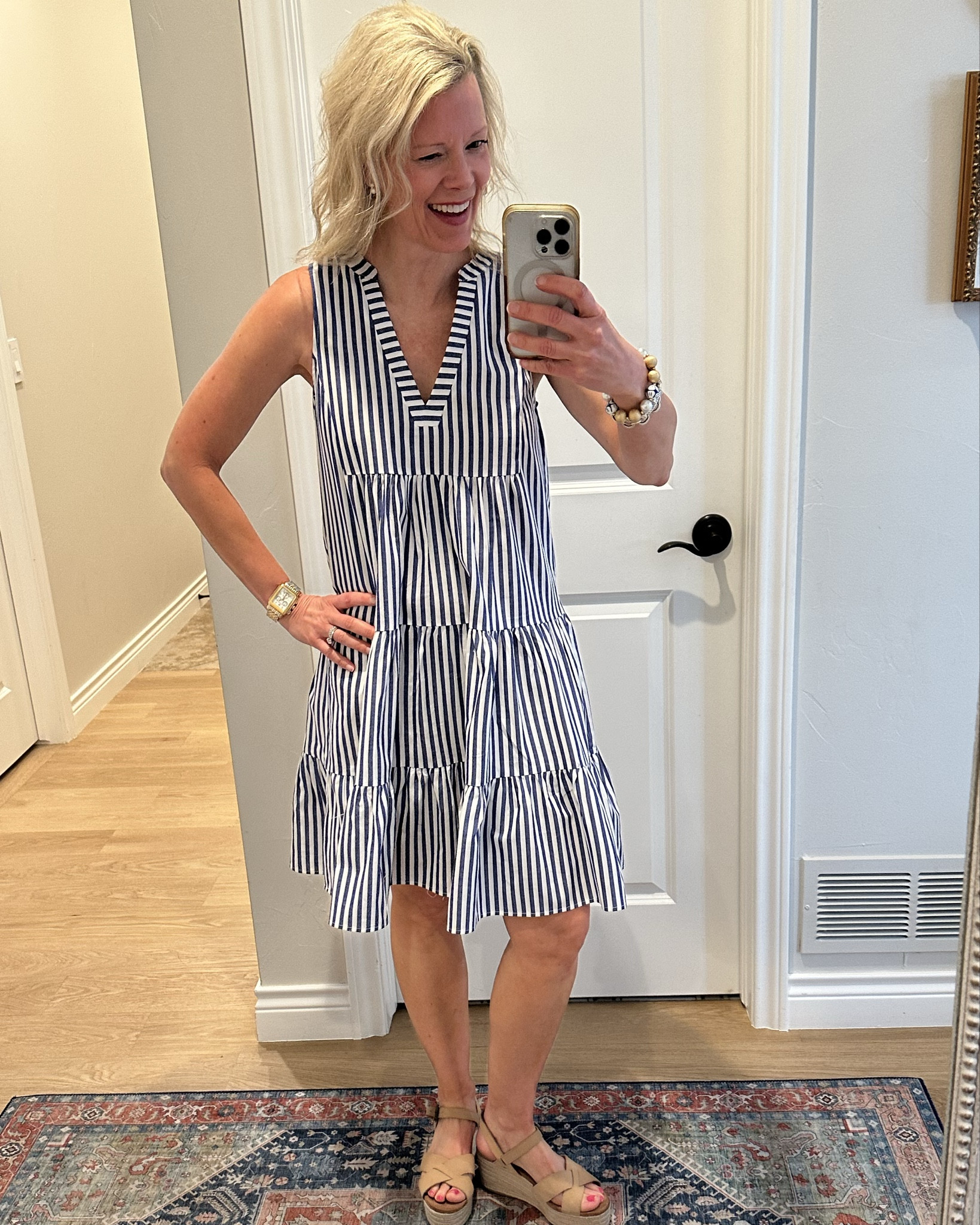 Another darling blue and white summer dress!  This dress is so versatile and looks cute with sneakers, sandals or wedges. It would also make a great coverup for the beach or pool. I’m wearing my usual size small. Super flattering and comfortable!

#LTKTravel #LTKSeasonal #LTKSwim