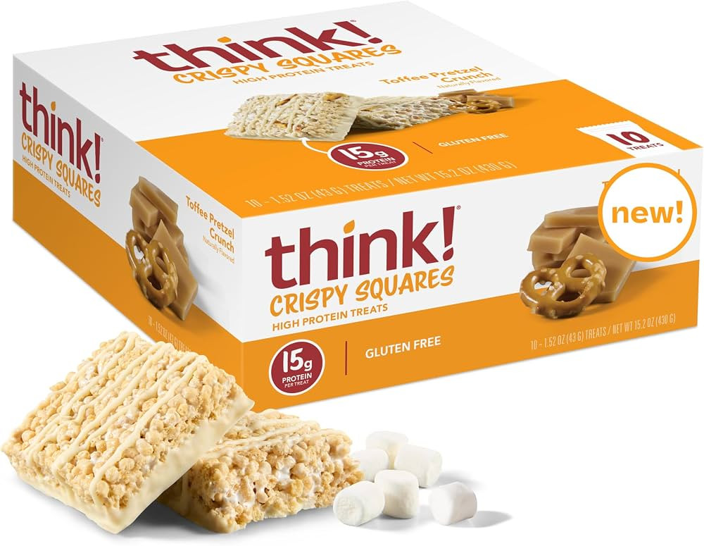Think! High Protein Crispy Squares Toffee Pretzel Crunch Treat (10 Pack) | Amazon (US)