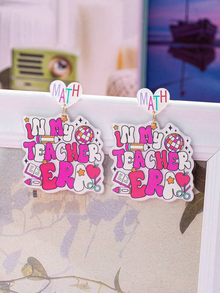 Teacher's Day Style Earrings, 1pair Silver Foil Acrylic Earrings For Women's Daily Wear | SHEIN U... | SHEIN