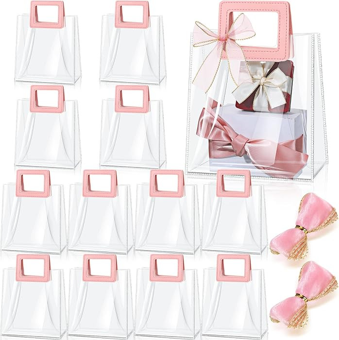 Fulmoon 12 Pcs Clear Gift Bag with Handle and Sheer Ribbon Reusable Transparent PVC Gift Bag for ... | Amazon (US)