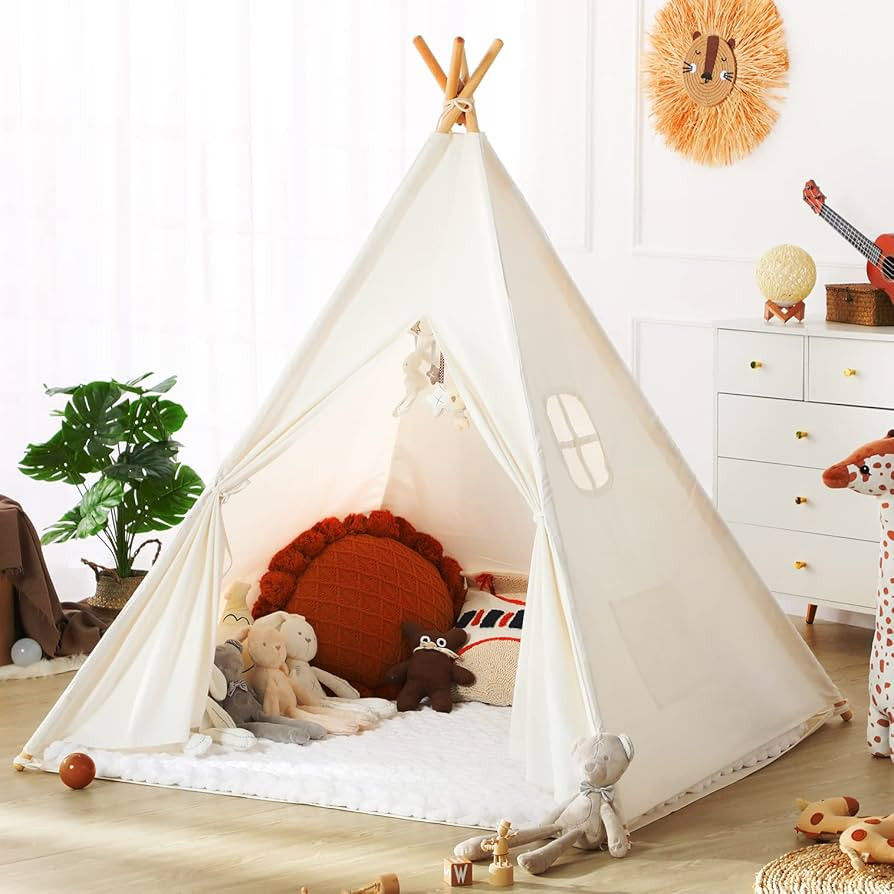 Wilwolfer Teepee Tent for Kids Foldable Children Play Tent for Girl and Boy with Carry Case 4 Pol... | Amazon (UK)
