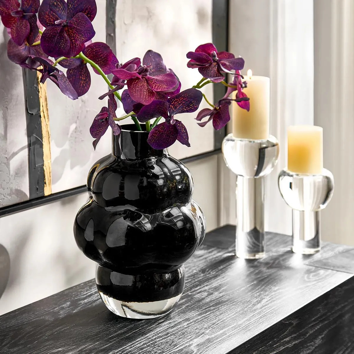 Cloud Glass Vase | Black | Z Gallerie | 9.25"Diameter x 12.75"H | Hand Blown Glass | Z Gallerie