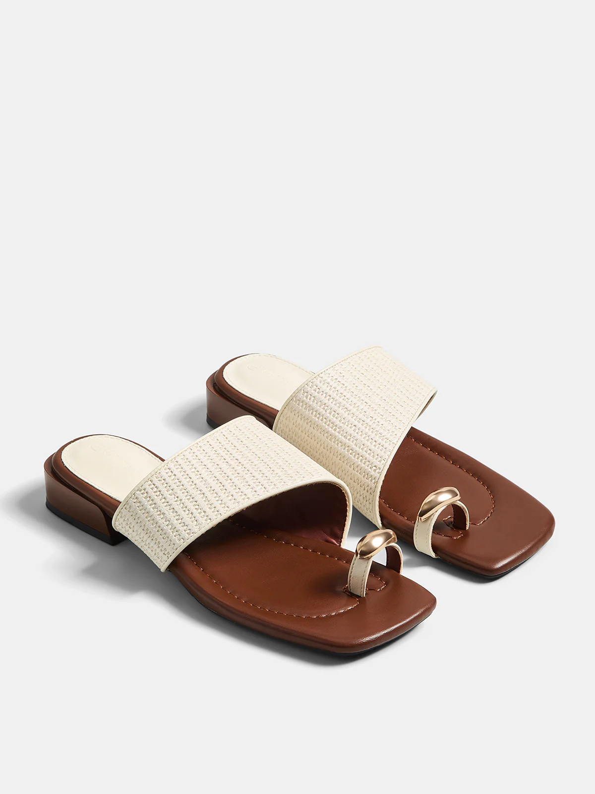 Genuine Leather Square Toe Slide Sandals | Commense
