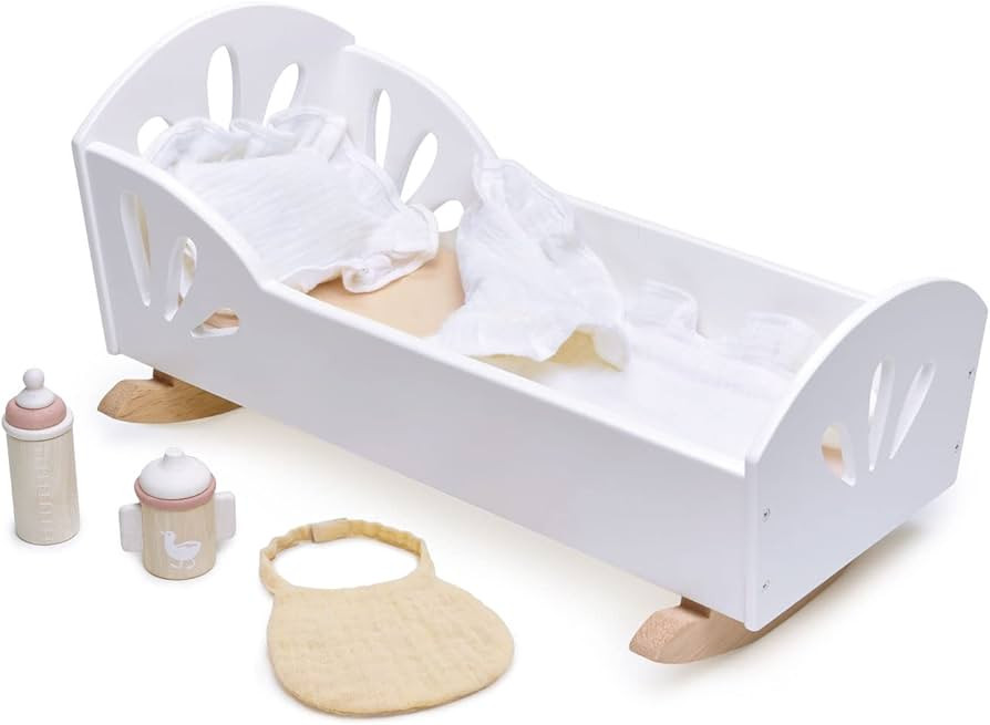 Tender Leaf Toys - Sweet Dreams Dolly Bed - Wooden Baby Doll Rocking Cradle with Bedding and Acce... | Amazon (US)