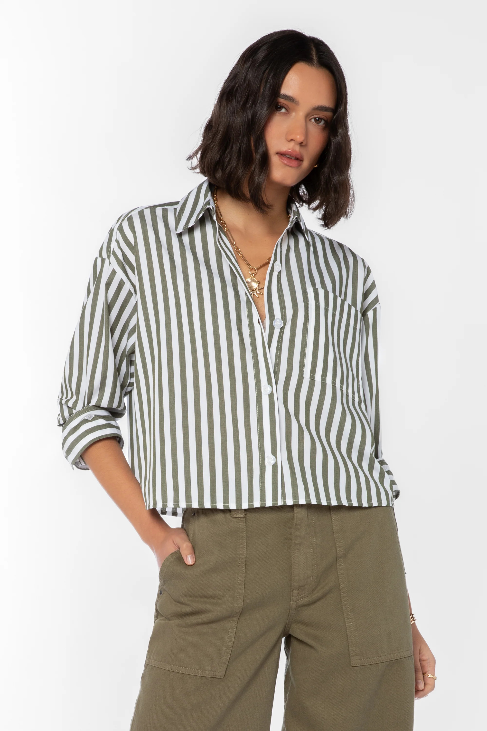 Stormi Olive Striped Shirt | Velvet Heart Clothing
