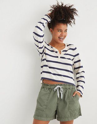 Aerie Long Sleeve Cropped Henley T-Shirt | American Eagle Outfitters (US & CA)