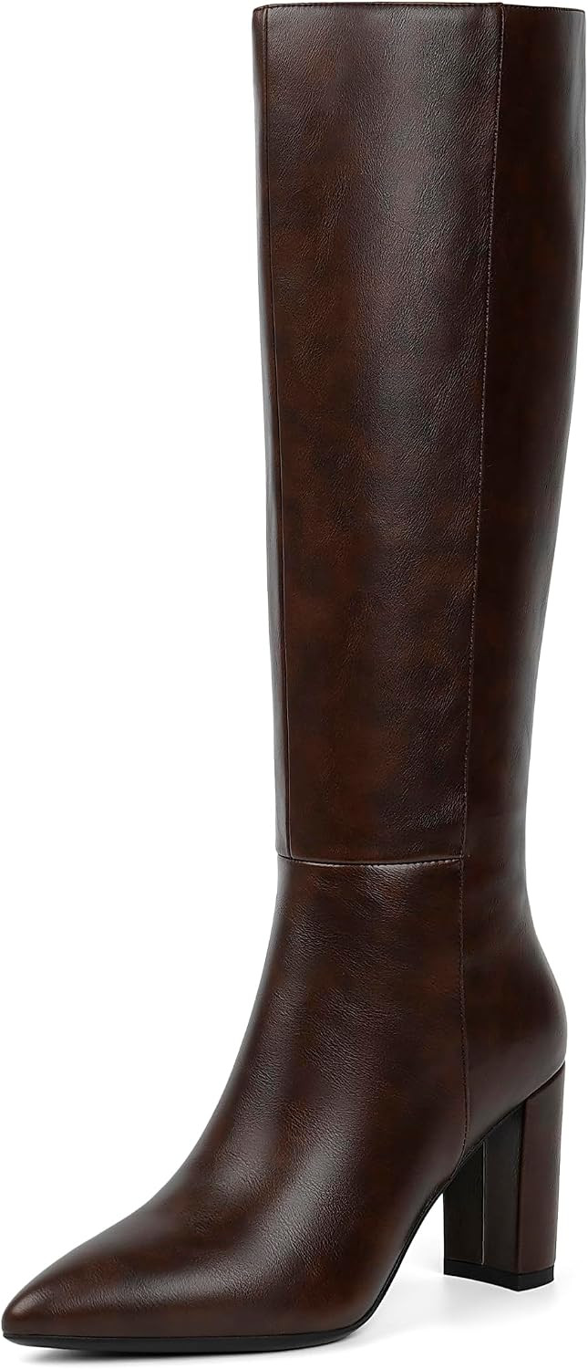 Knee High Boots Women Pointed Toe Boots Chunky Heels Side Zipper | Amazon (US)