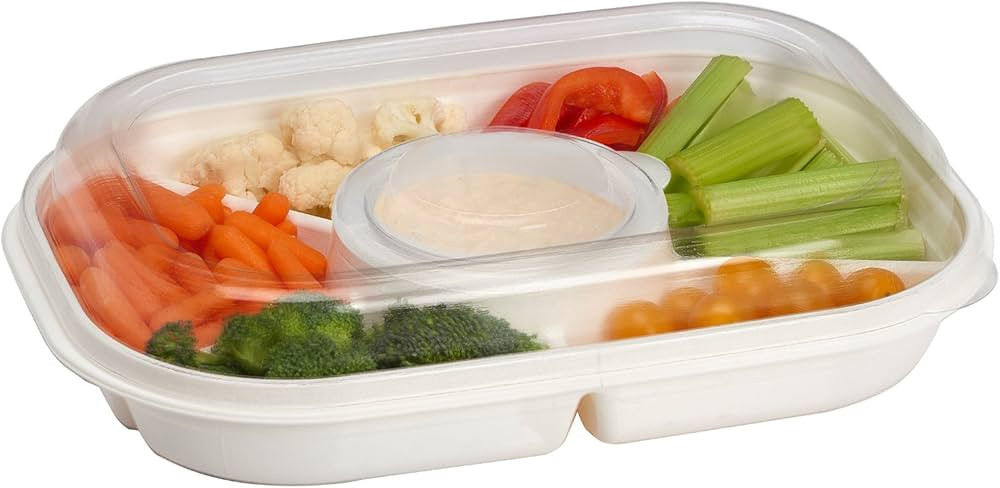 Jumbo Divided Serving Tray With Lid - Includes 6 Bins for Party Platter, Snackle Box Container, F... | Amazon (US)