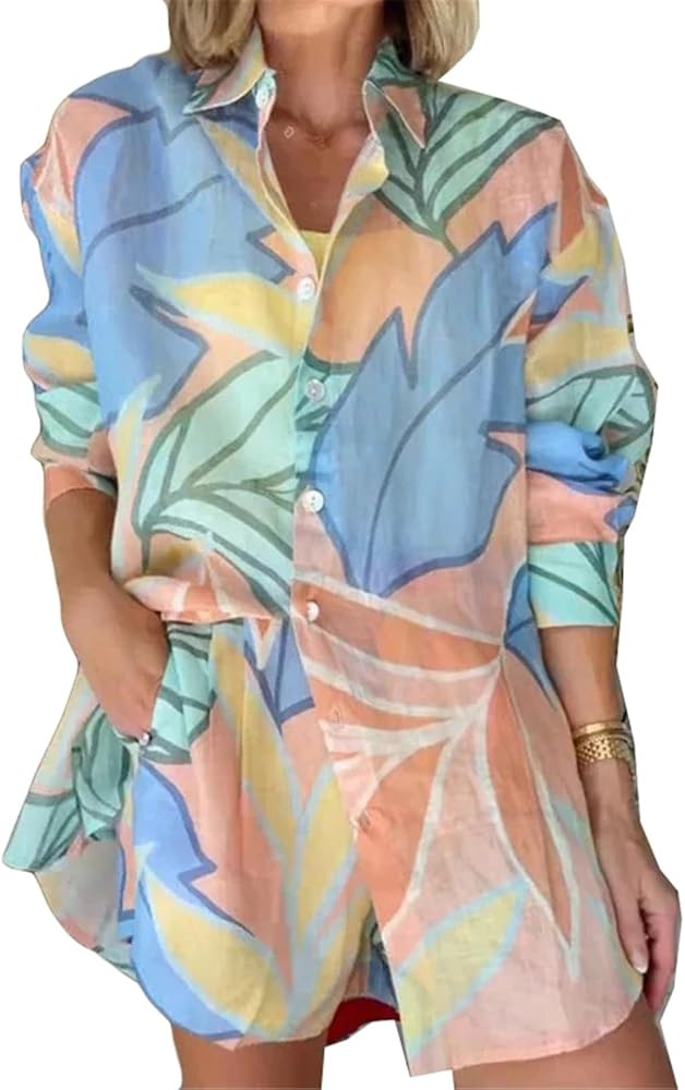 Qikaka Women's Printed 2 PCS Blouse T-shirts Bodycon Shorts Sexy Nightclub Party Tracksuit Outfit... | Amazon (US)