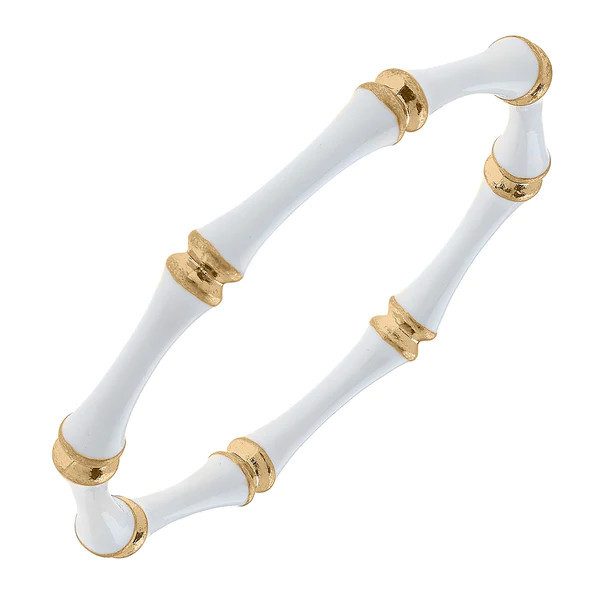 Celeste Enamel Bamboo Bangle in White | CANVAS