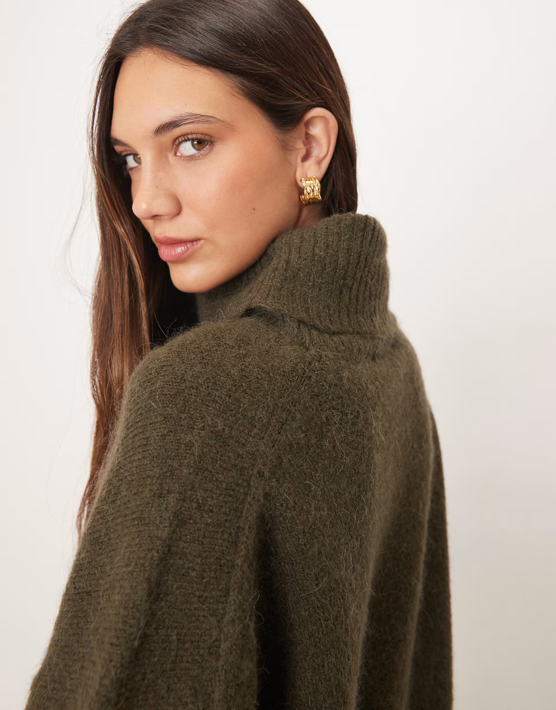 Gina Tricot high neck long sleeve knit wool alpaca sweater in dark green | ASOS (Global)
