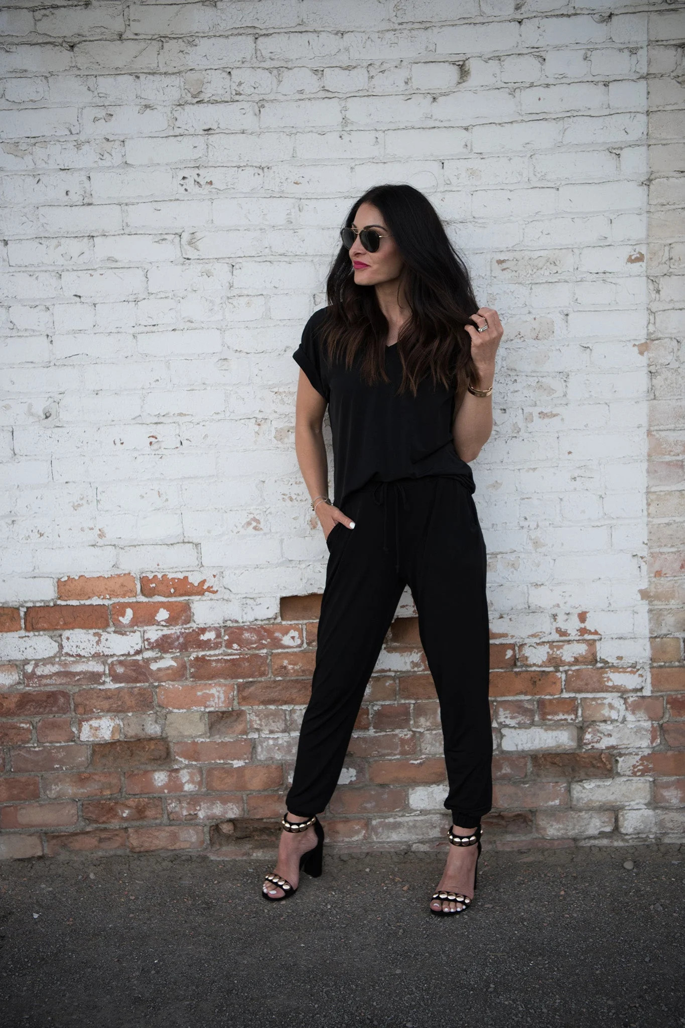 Brigitte Brianna Blouse Tee & Street Joggers Set (BLACK) | Sexy Modest