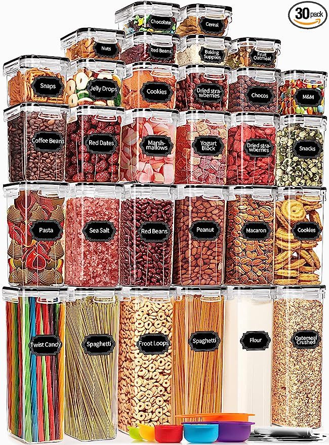 PRAKI 30 Pack Airtight Food Storage Containers for Kitchen Pantry Organization and Storage, BPA-F... | Amazon (US)