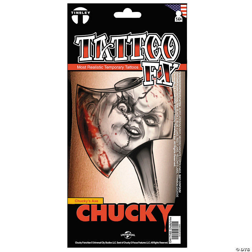 Tinsley Transfers Child's Play™ Axe with Chucky's Face Temporary Tattoo | Oriental Trading Company