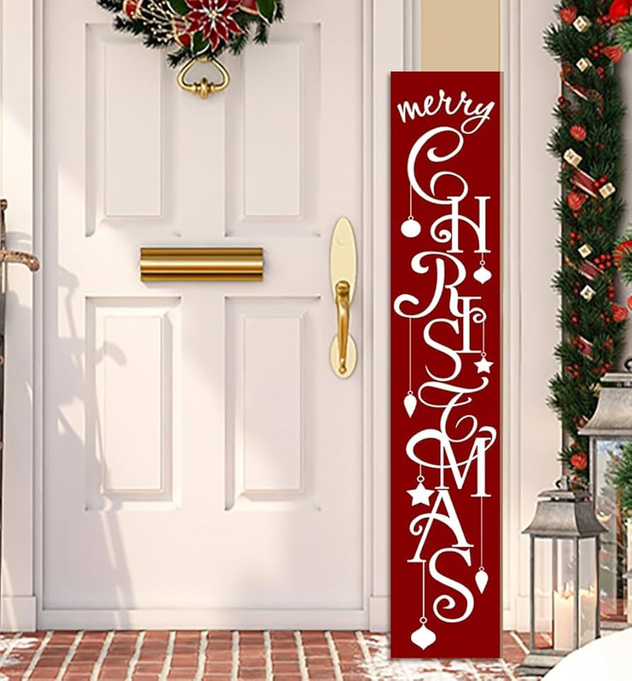 Merry Christmas Red with Star porch sign Welcome for Front Door Porch Deck Patio or Wall -Indoor ... | Amazon (US)