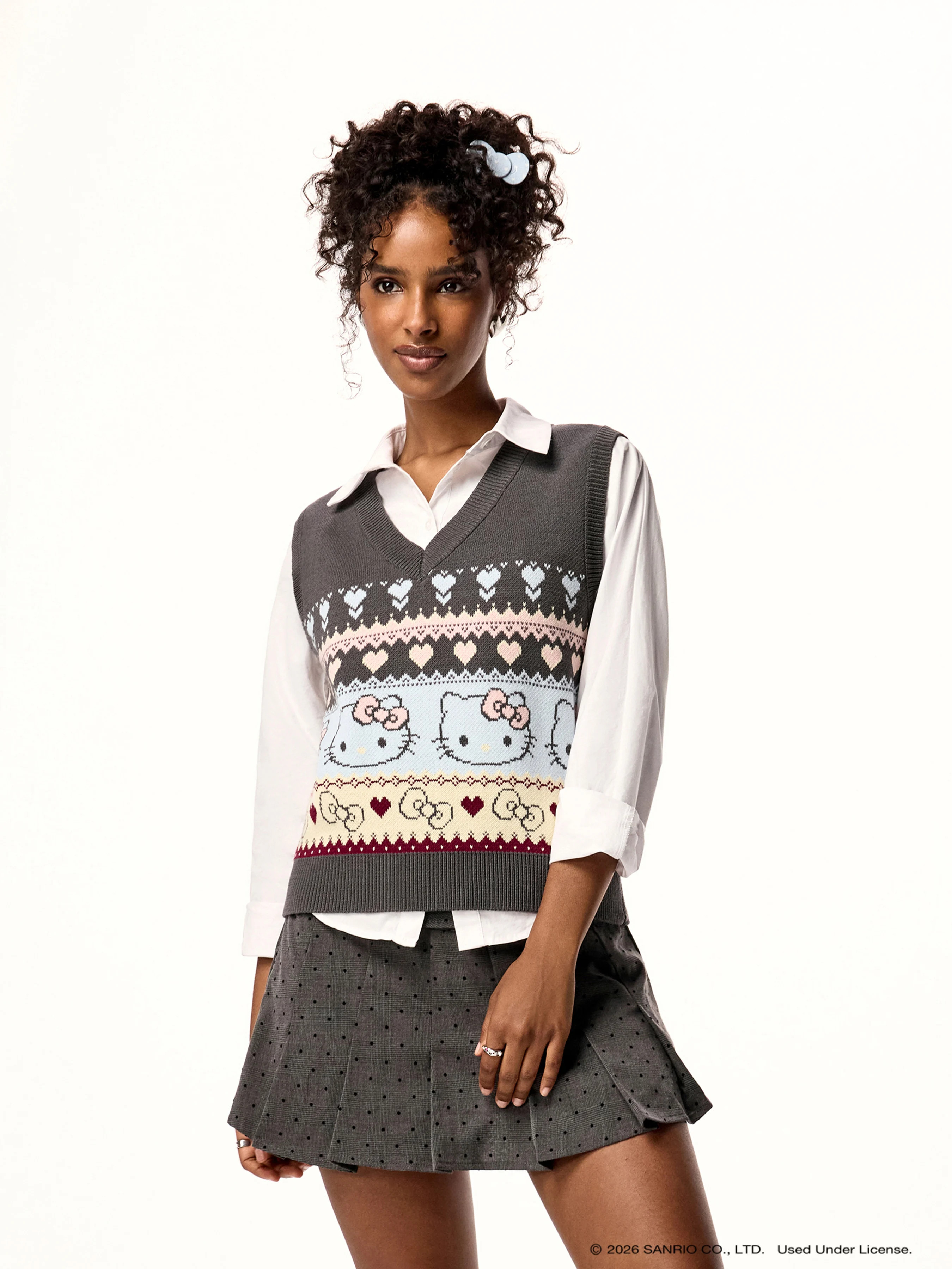 Knit Fabric Warm Hearts Knit Fair Isle V-Neck Vest For School Daily Casual | Cider