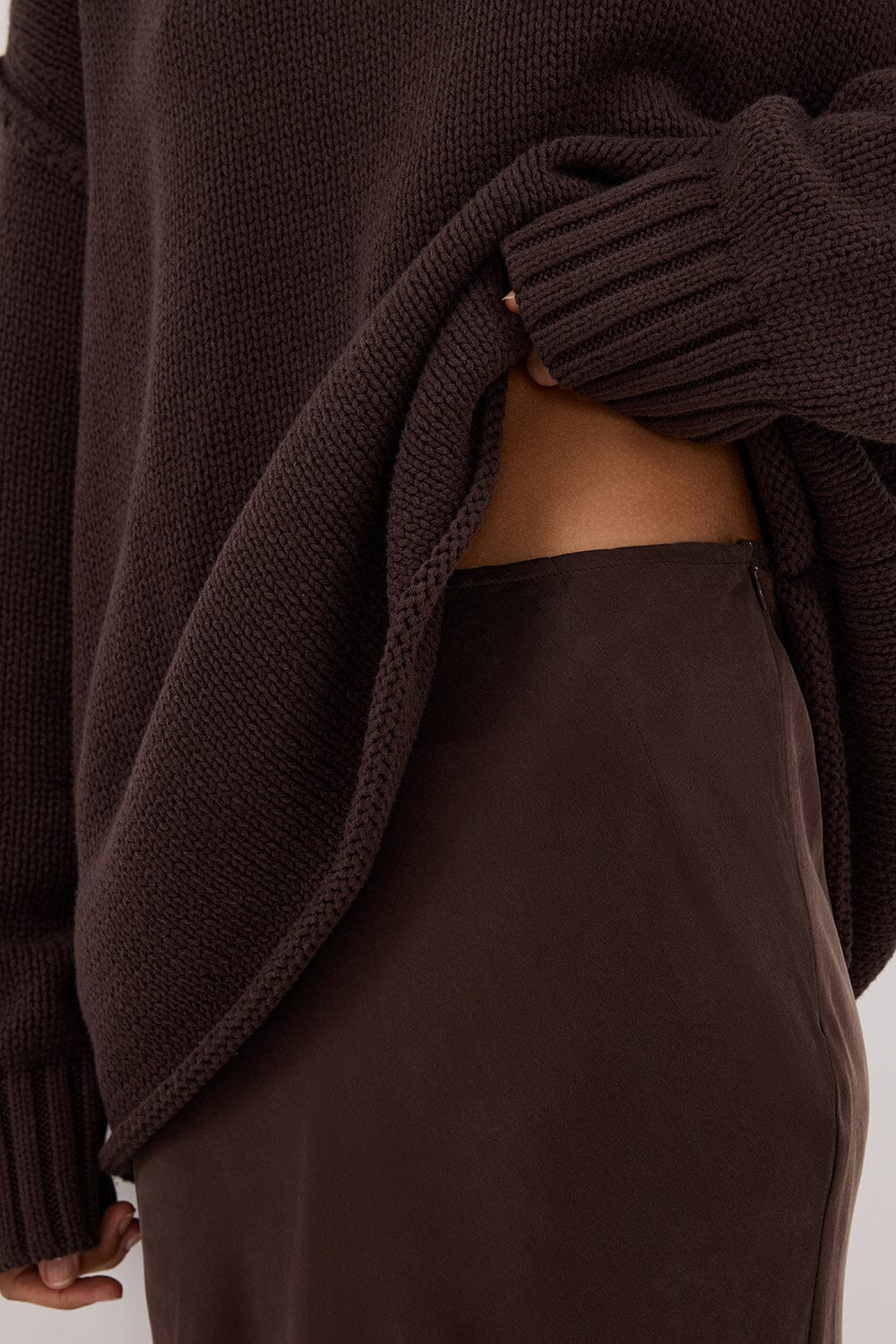 COLETTE BITTER CHOC SILK SKIRT | DISSH