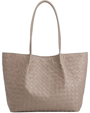 Kattee Woven Tote Handbag for Women, Leather Large Tote Purse for Women Hobo Shoulder Bag Weekend... | Amazon (US)