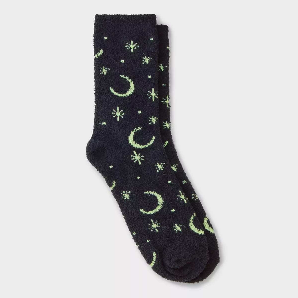 Women's Glow-in-the-Dark Moon and Stars Halloween Cozy Crew Socks - Hyde and EEK! Boutique™ Bla... | Target