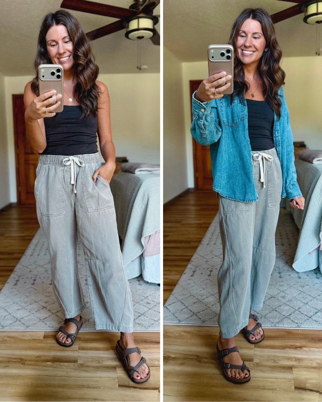 small in my tank, xs in my denim shirt, xs short/petite in my barrel pants (frosty morning color) and 36 in my birks

#LTKSeasonal #LTKPetite #LTKdayinmylife