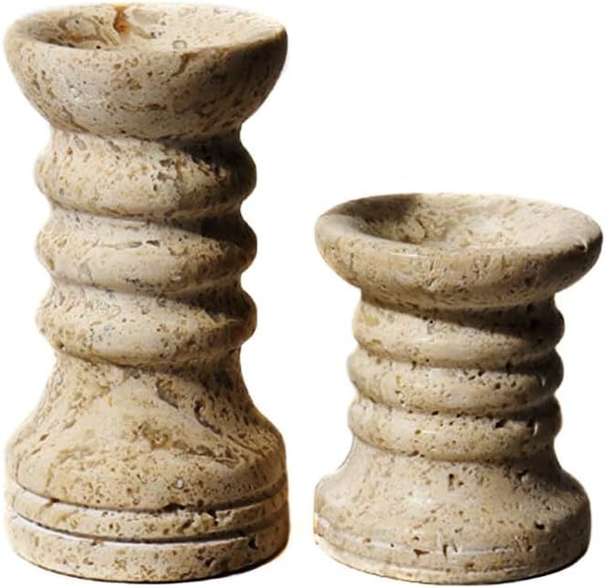 Marble Candle Holders, Set of 2 Candlestick Holders Real Natural Travertine Stone Candle Stand fo... | Amazon (US)