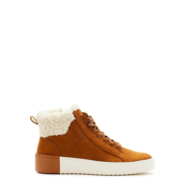 Time And True Women's Kaia High Top Faux Shearling Sneakers | Walmart (US)