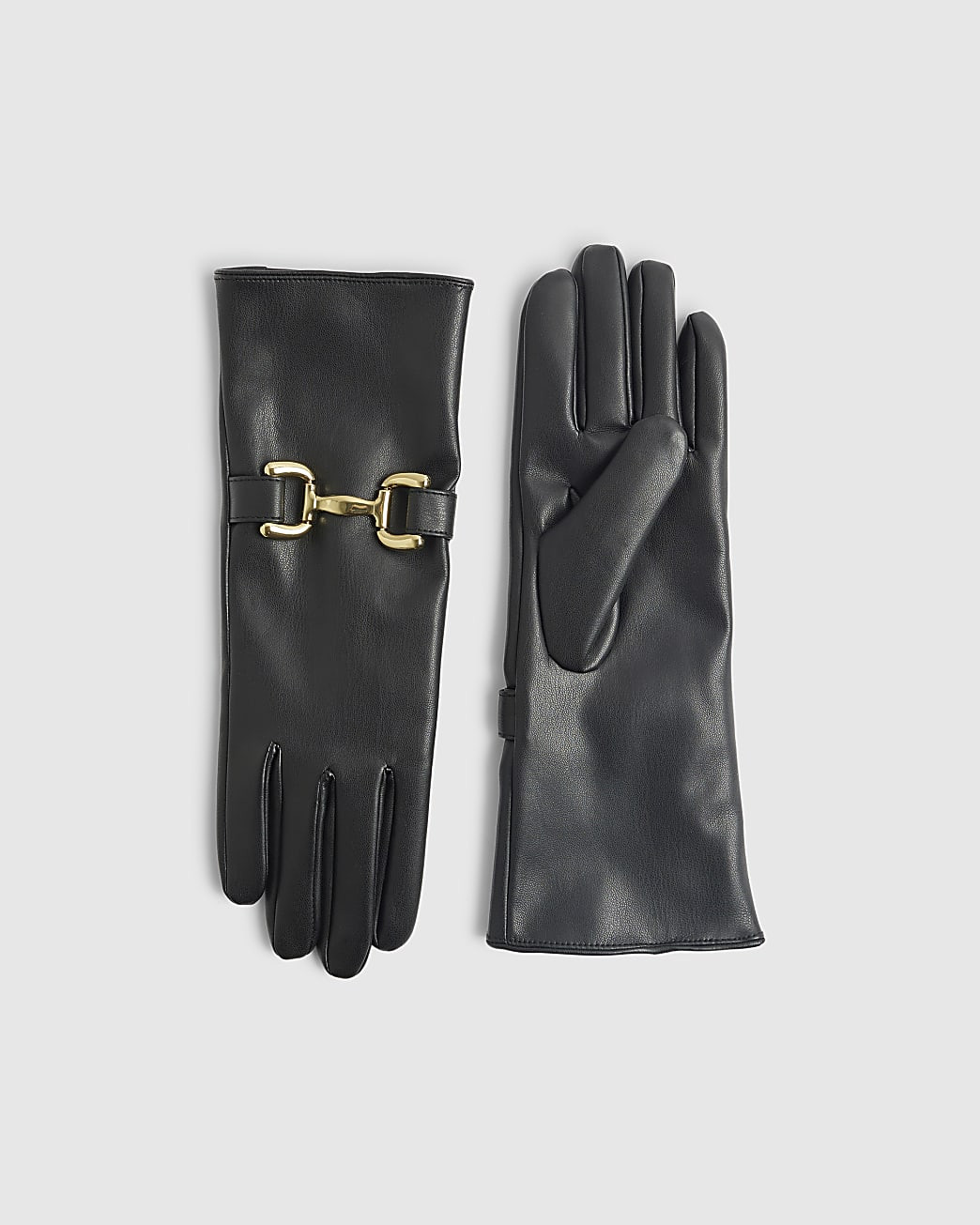 Black Faux Leather Snaffle Gloves | River Island UK & IE