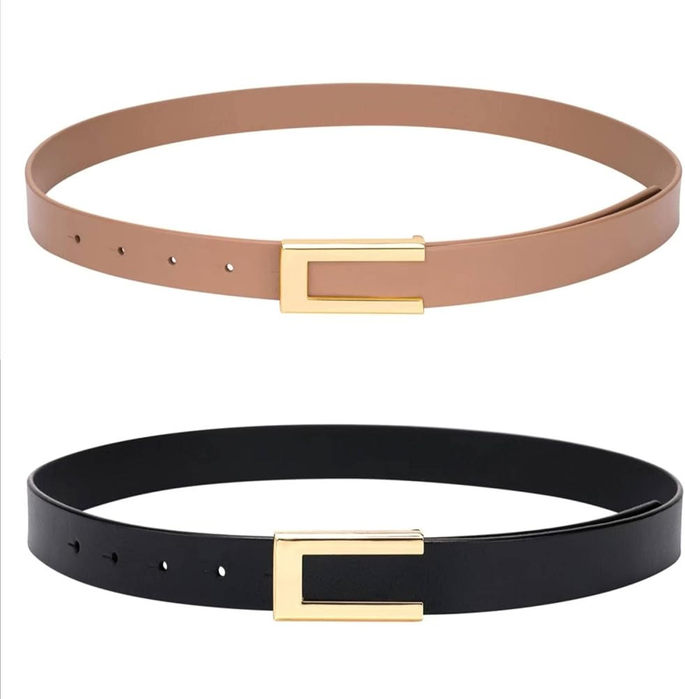 Womens Leather Belt Skinny Waist Belt for Dresses Jeans Pants with Gold Buckle | Amazon (US)