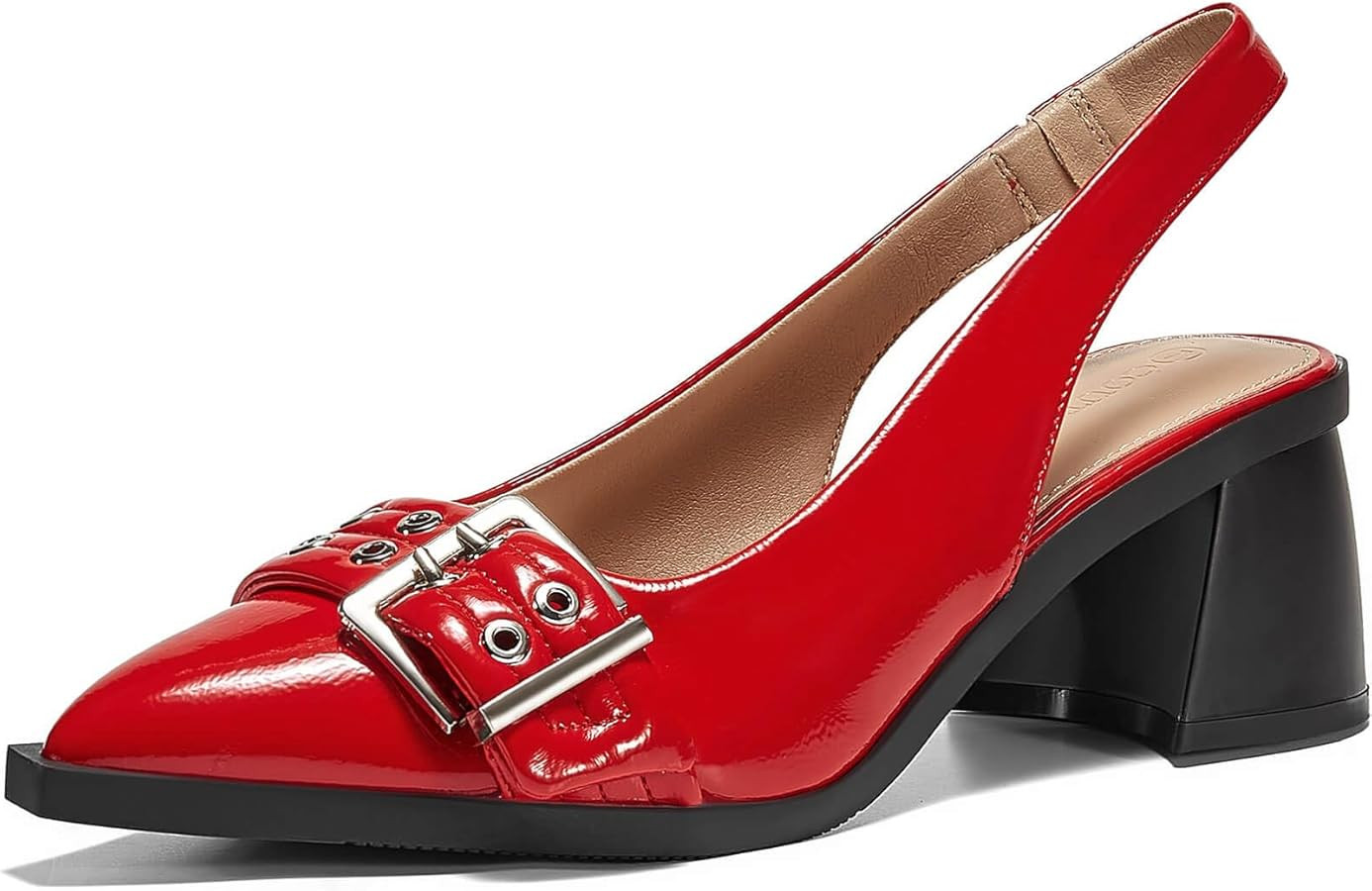 Coutgo Womens Slingback Chunky Block Low Heels Studded Closed Pointed Toe with Buckle Dressy Work... | Amazon (US)