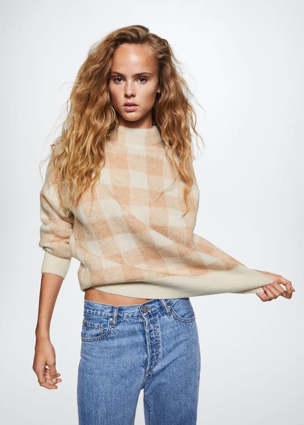 Perkins collar checkered sweater -  Women | Mango USA | MANGO (US)
