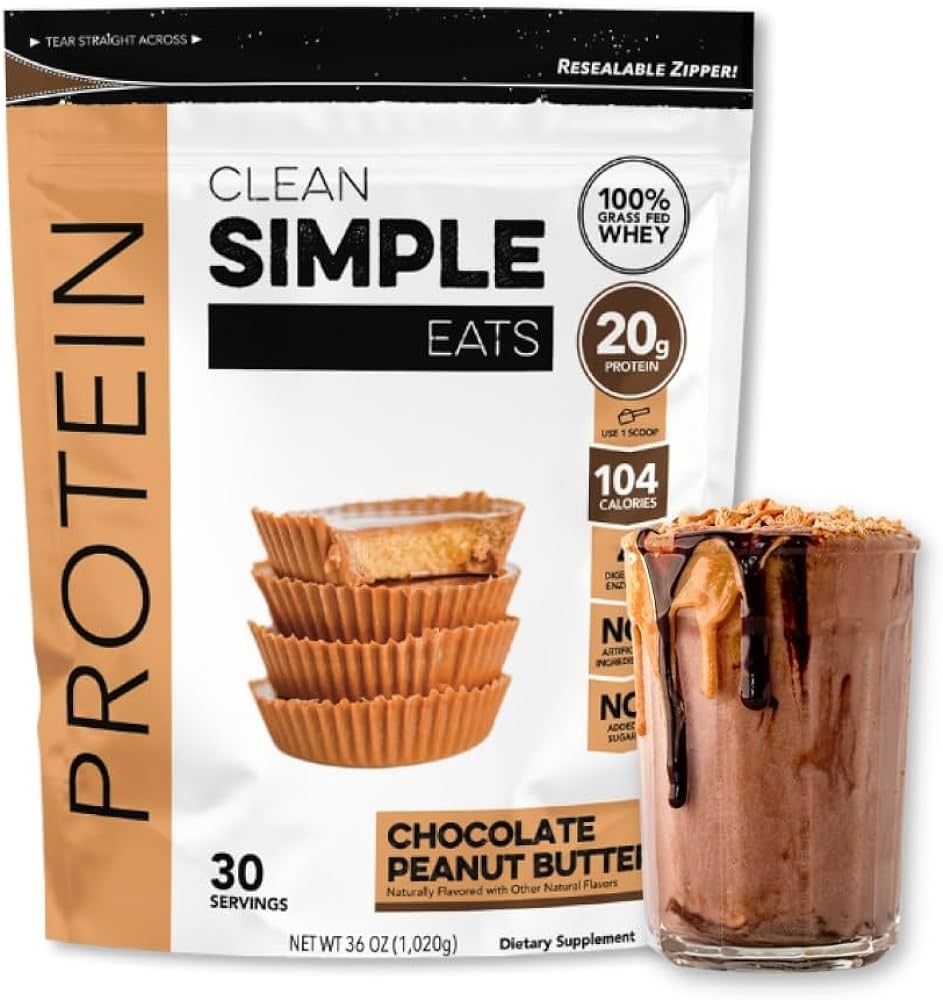 Clean Simple Eats Chocolate Peanut Butter Whey Protein Powder, Natural Sweetened and Cold-Process... | Amazon (US)