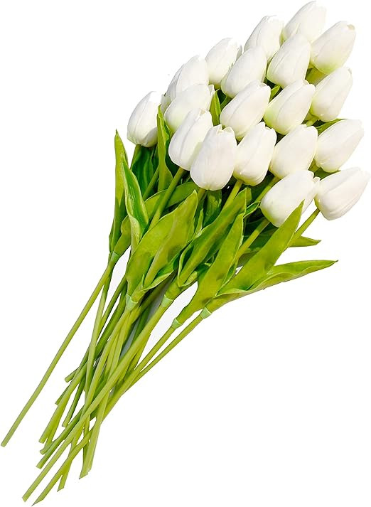 ONLY ART 20pcs White Artificial Tulip Flowers with Soft Latex Materials for Mother's Day Home & K... | Amazon (US)