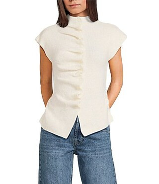 TOPSHOP Knit Ruffle Button Front Short Sleeve Top - XS | Dillard's