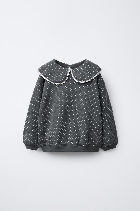 PETER PAN COLLAR LACE TRIM PRINTED SWEATSHIRT | Zara US