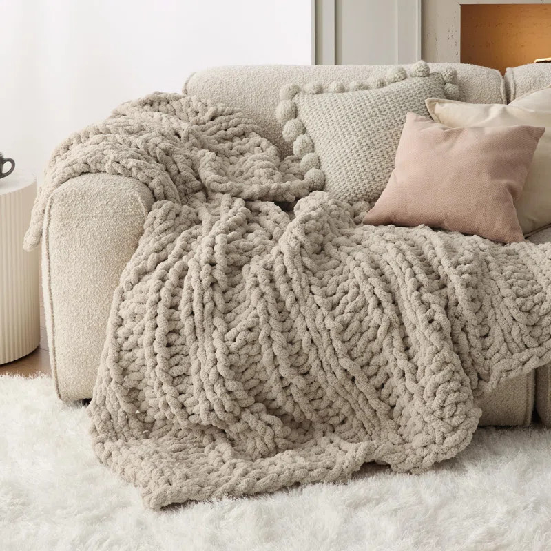 Bedsure 100% Hand Knit Chenille Chunky Throw Blanket For Couch | Wayfair North America