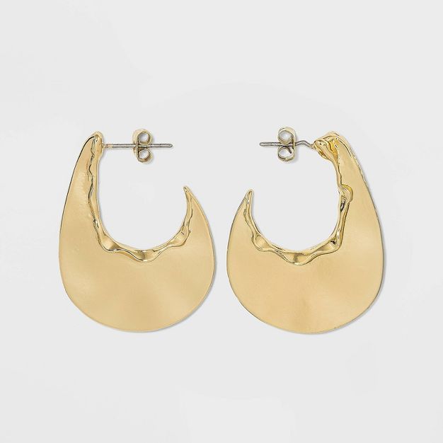 Thin Hammered Metal Oval Hoop Earrings - A New Day™ Gold | Target