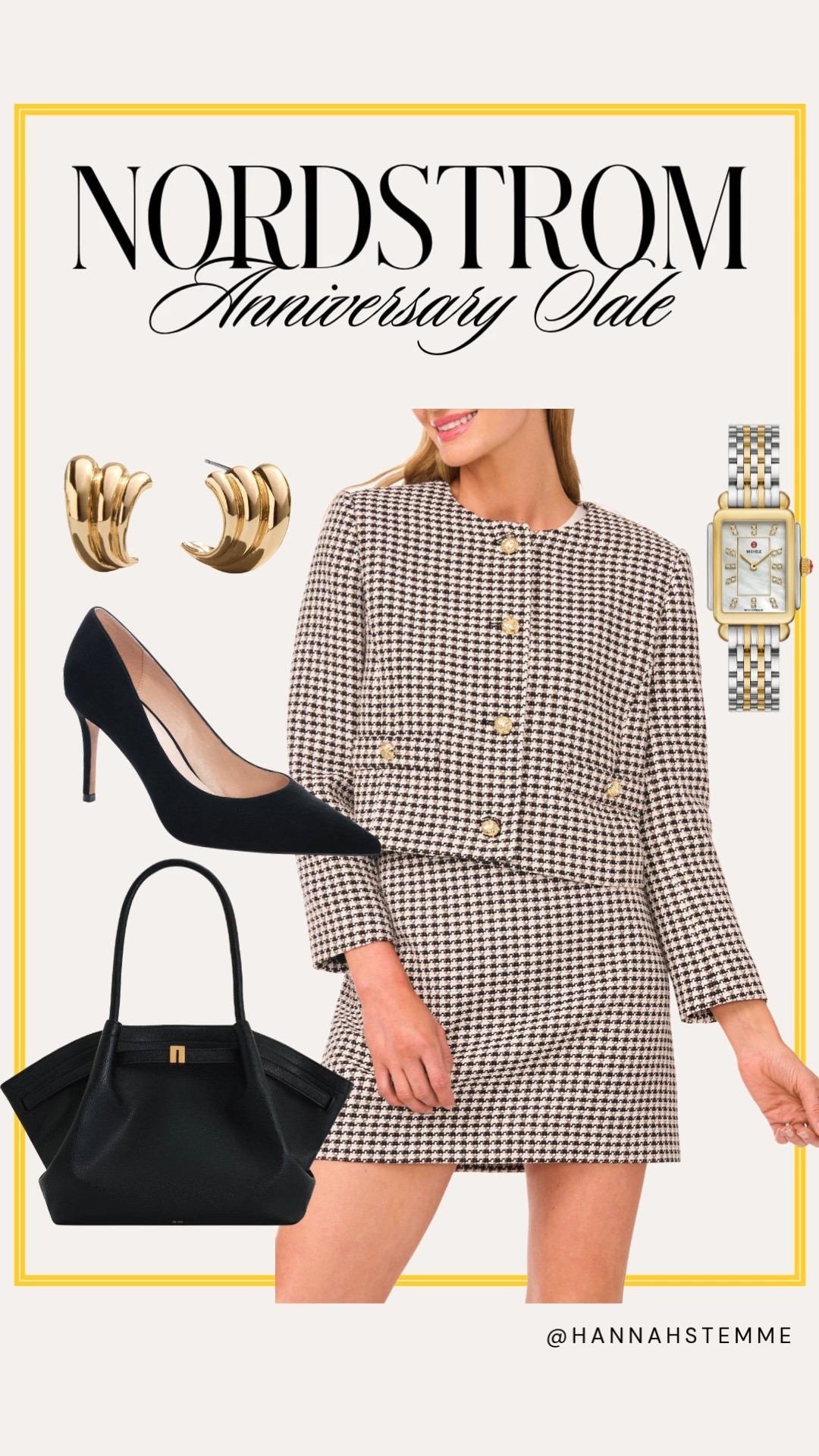 Okay how cute is this houndstooth two piece skirt & lady jacket set for fall? It’s giving Clueless meets Elle Woods. 😍 

Plus classic black bumps, a gorgeous black work bag, my favorite watch, and chunky gold earrings — all on sale! 

#LTKStyleTip #LTKWorkwear #LTKSaleAlert