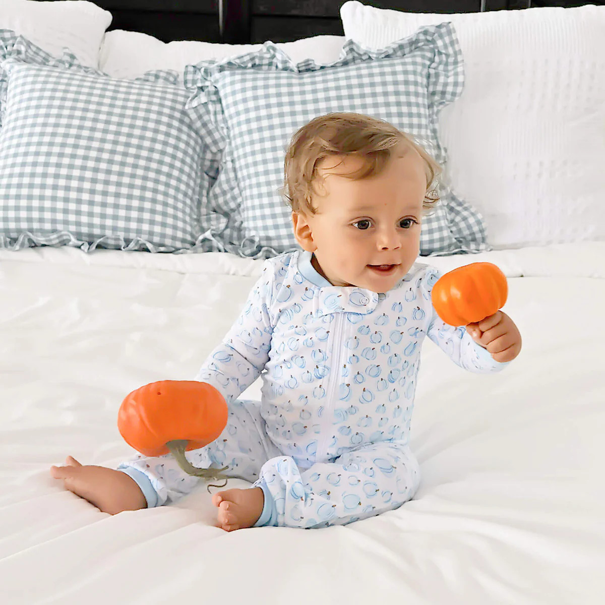 Little Pumpkin Blue Print Zip Sleeper | Classic Whimsy