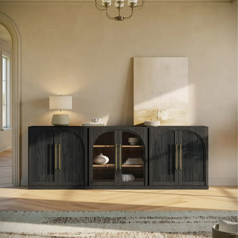 BELLEZE 3-Piece Modular Sideboard Buffet Set Freely Configurable, 2 Arched Wood Door and 1 Glass ... | Walmart (US)