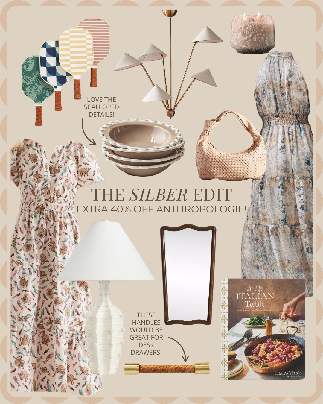 EXTRA 40% off sale finds at Anthropologie! Great deal on these fashion and home decor finds.

summer dresses, home decor, lighting, dinnerware, handbags, drawer pulls, pickleball, spring colors, Stefans Silber 

 #LTKSeasonal #LTKHome #LTKSaleAlert