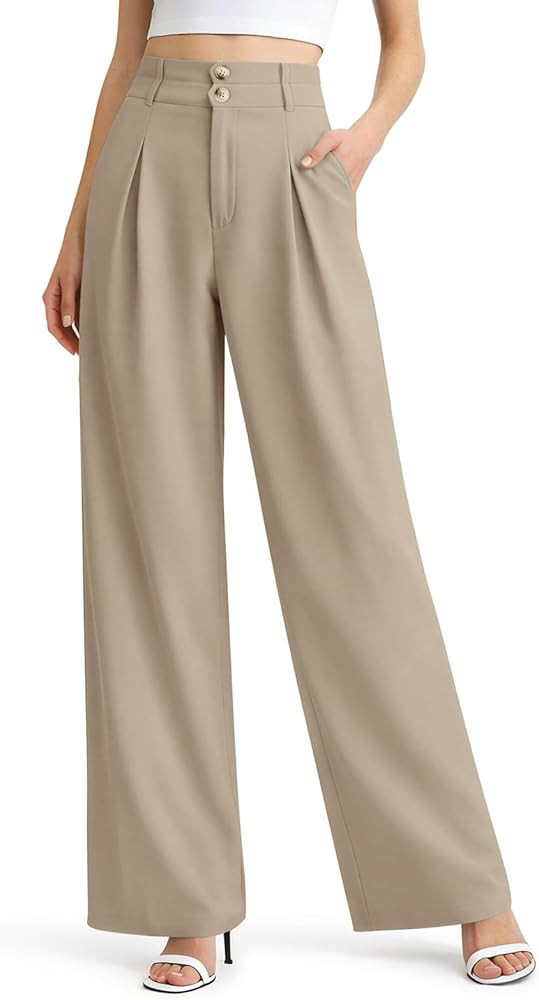 NIMIN Women Wide Leg Pants High Waisted Dress Work Trousers Pleated Button 2026 Business Casual O... | Amazon (US)