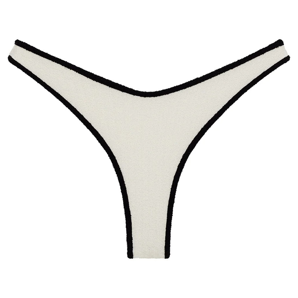 Cream (Black Binded) Terry Rib Thong Bikini Bottom | Montce
