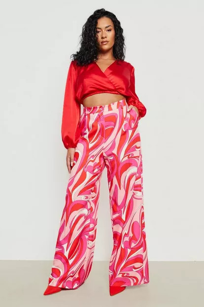 Plus Abstract Print Wide Leg Trousers | Boohoo.com (US & CA)