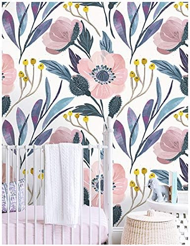 HaokHome 93019 Floral Peel and Stick Wallpaper Removable Pink/Blue/Yellow Vinyl Self Adhesive Shelf  | Amazon (US)