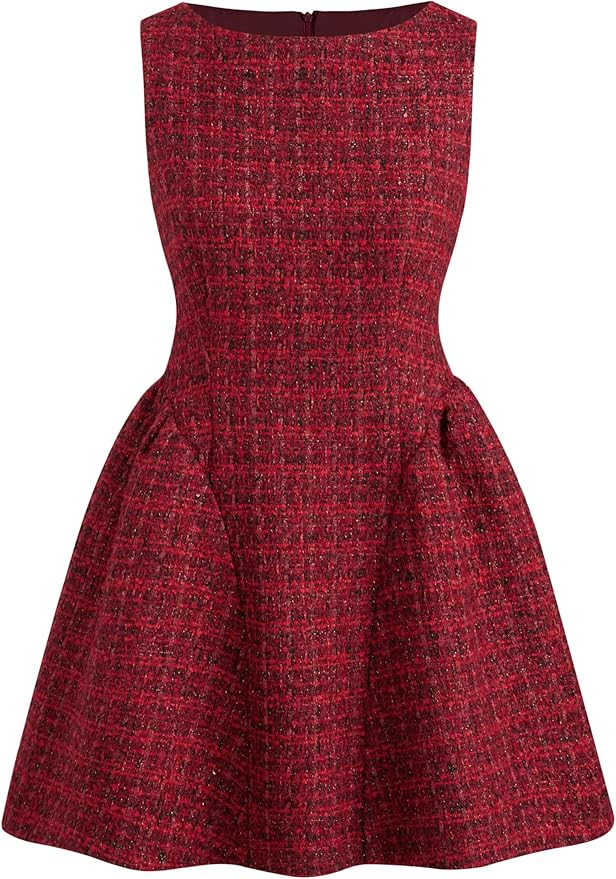 CIDER Mini Dress Sleeveless Tweed Ruffle Short Dresses Boat Neck Middle Waist Party Dress | Amazon (US)