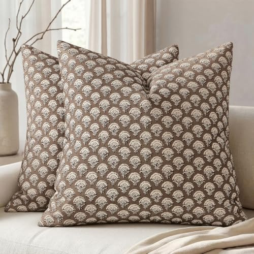 MIULEE Fall Floral Print Decorative Pillow Covers 20x20, Chocolate Brown | Amazon (US)
