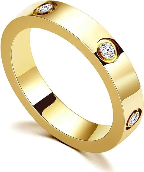 PDWZNBA Love Friendship Ring 18K Gold Silver Rose Plated Cubic Zirconia Stainless Steel Promise R... | Amazon (US)