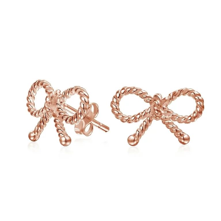 Twist Rope Cable Bow Stud Earrings Rose Gold Plated Sterling Silver - Walmart.com | Walmart (US)