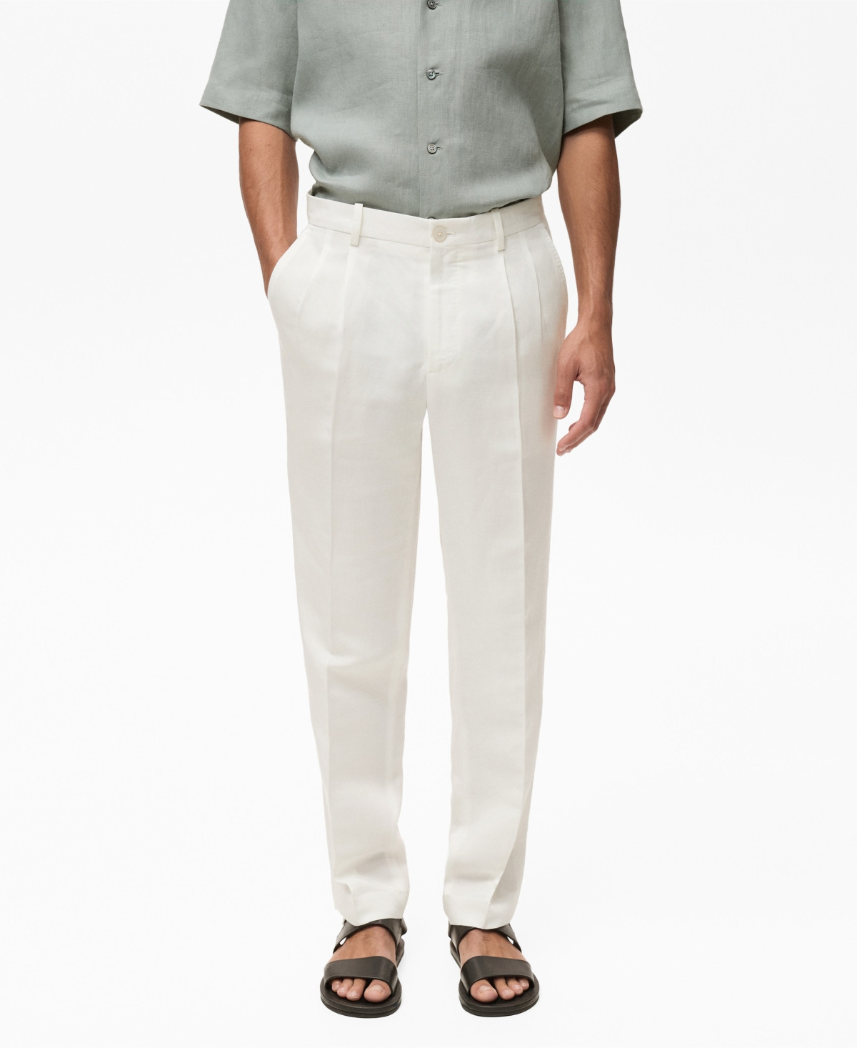 Mango Men's Linen-Blend Pleated Pants - Off White | Macy's